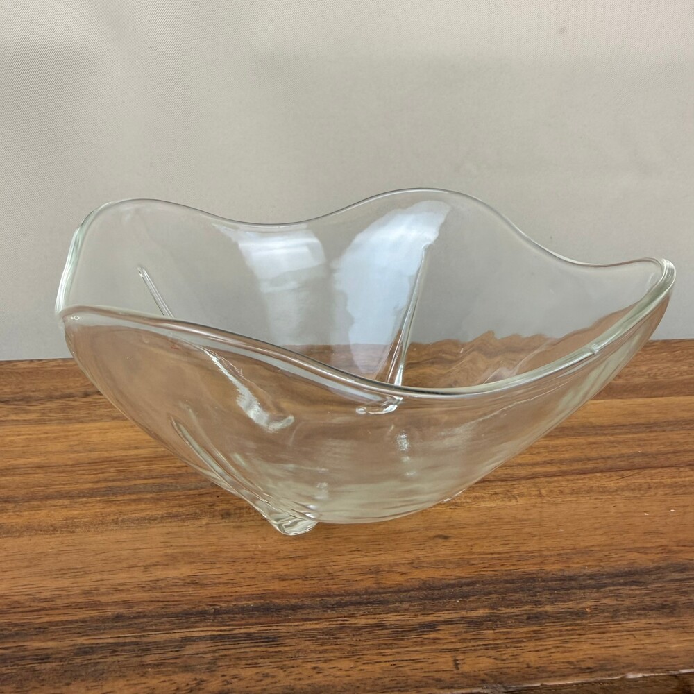 Anchor Hocking Vintage Swedish Modern Square Clear Glass Serving Bowl 7.5 Inch